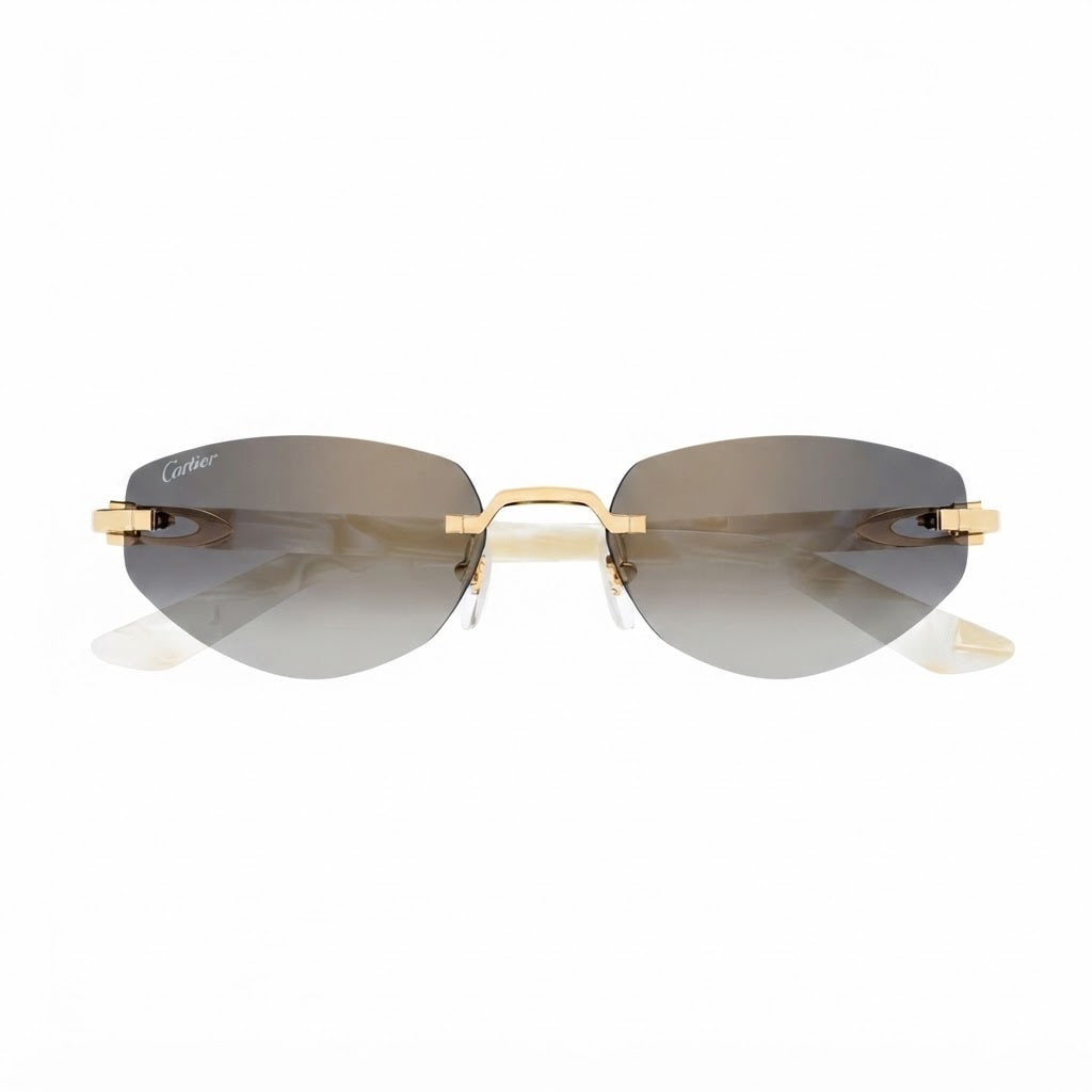  Cartier C Décor Women Rimless Geometric Frame Marble-Effect Temples Grey Sunglasses 