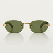  Cartier Première de Men Rimless Rectangular Gold Green Wood Sunglasses