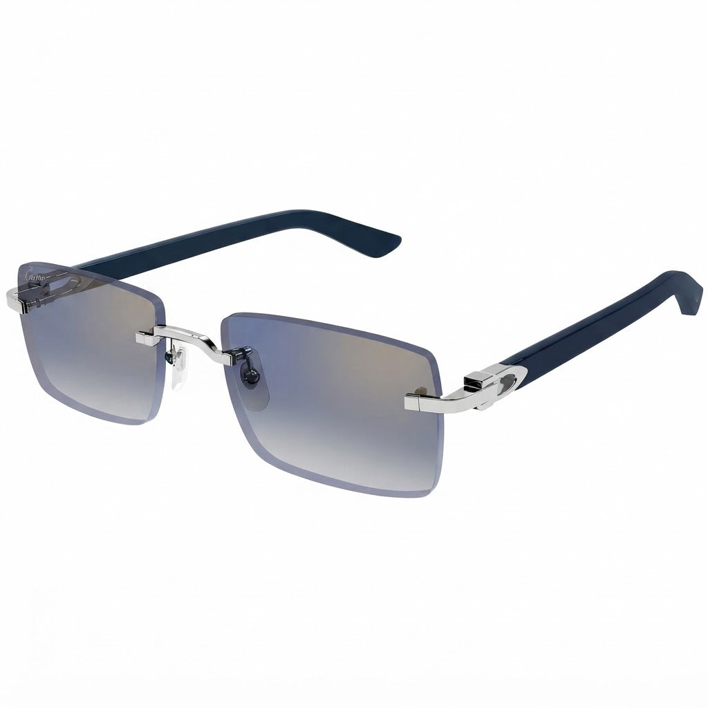 Cartier Signature Men Rimless Square Silver Blue Sunglasses