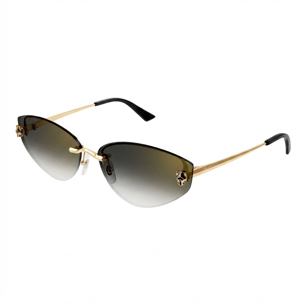 Cartier Panthère de Cartier Women Cat-Eye Black Gold/Grey Shaded Sunglasses