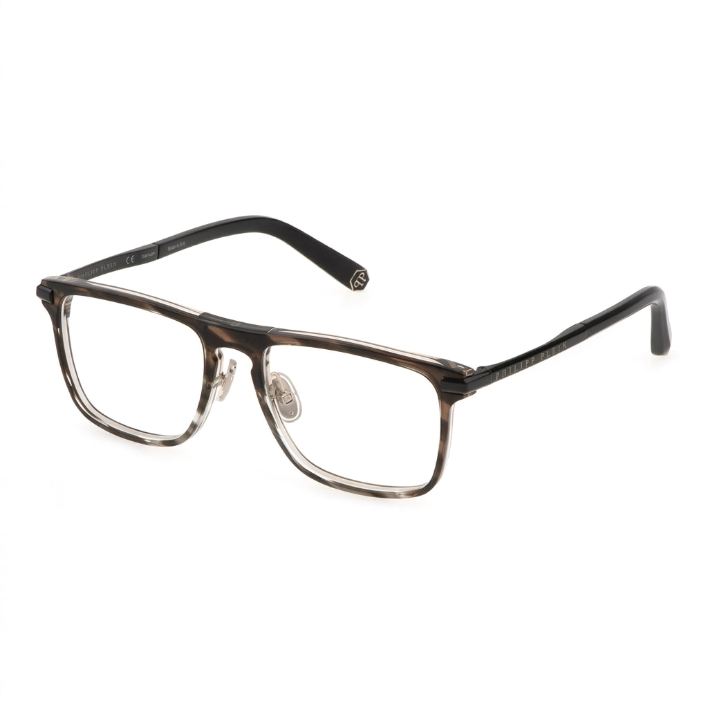 Philipp Plein Men Plein First Love VPP019M 0XAS Transparent Striped Grey Eyeglasses