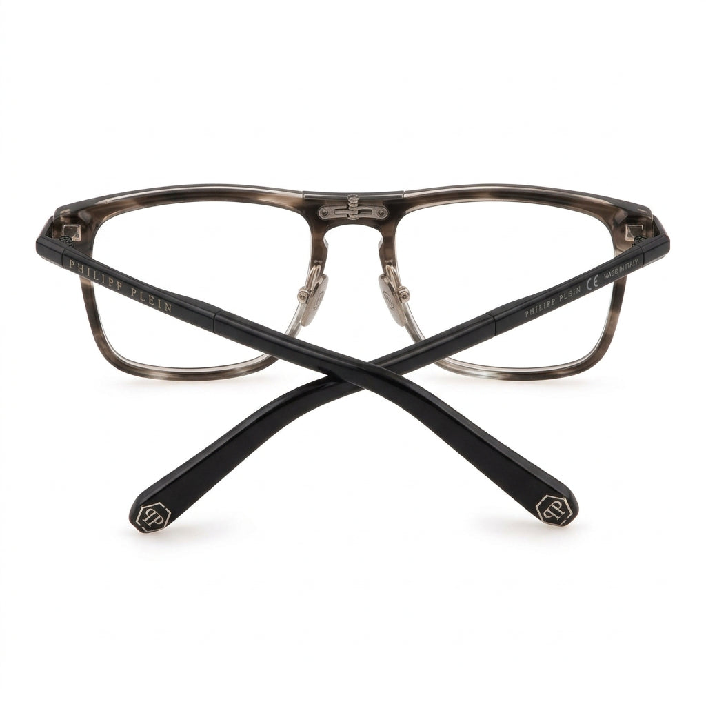 Philipp Plein Men Plein First Love VPP019M 0XAS Transparent Striped Grey Eyeglasses