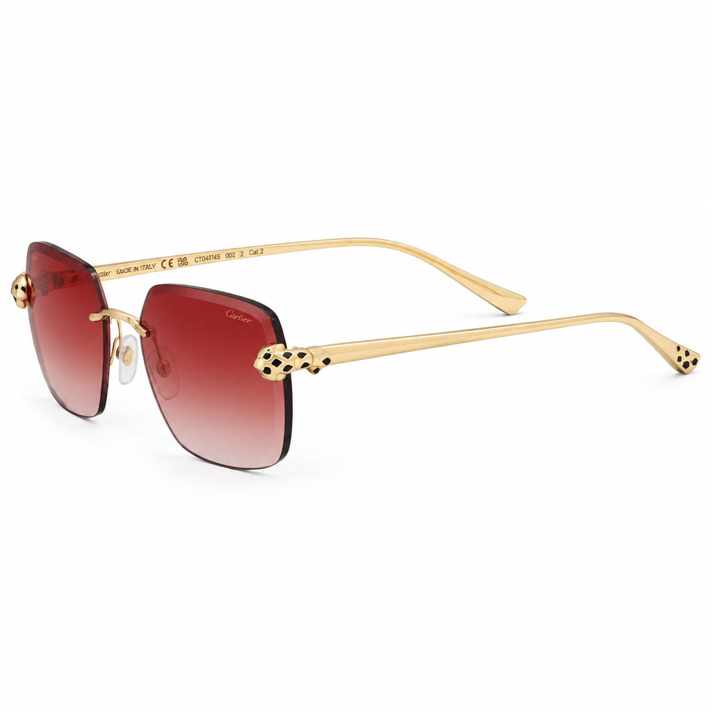 Cartier Panthère de C Unisex Rimless Rectangular Red Sunglasses