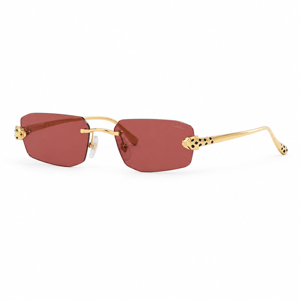 Cartier Panthère de C Unisex Rimless Rectangular Red Sunglasses