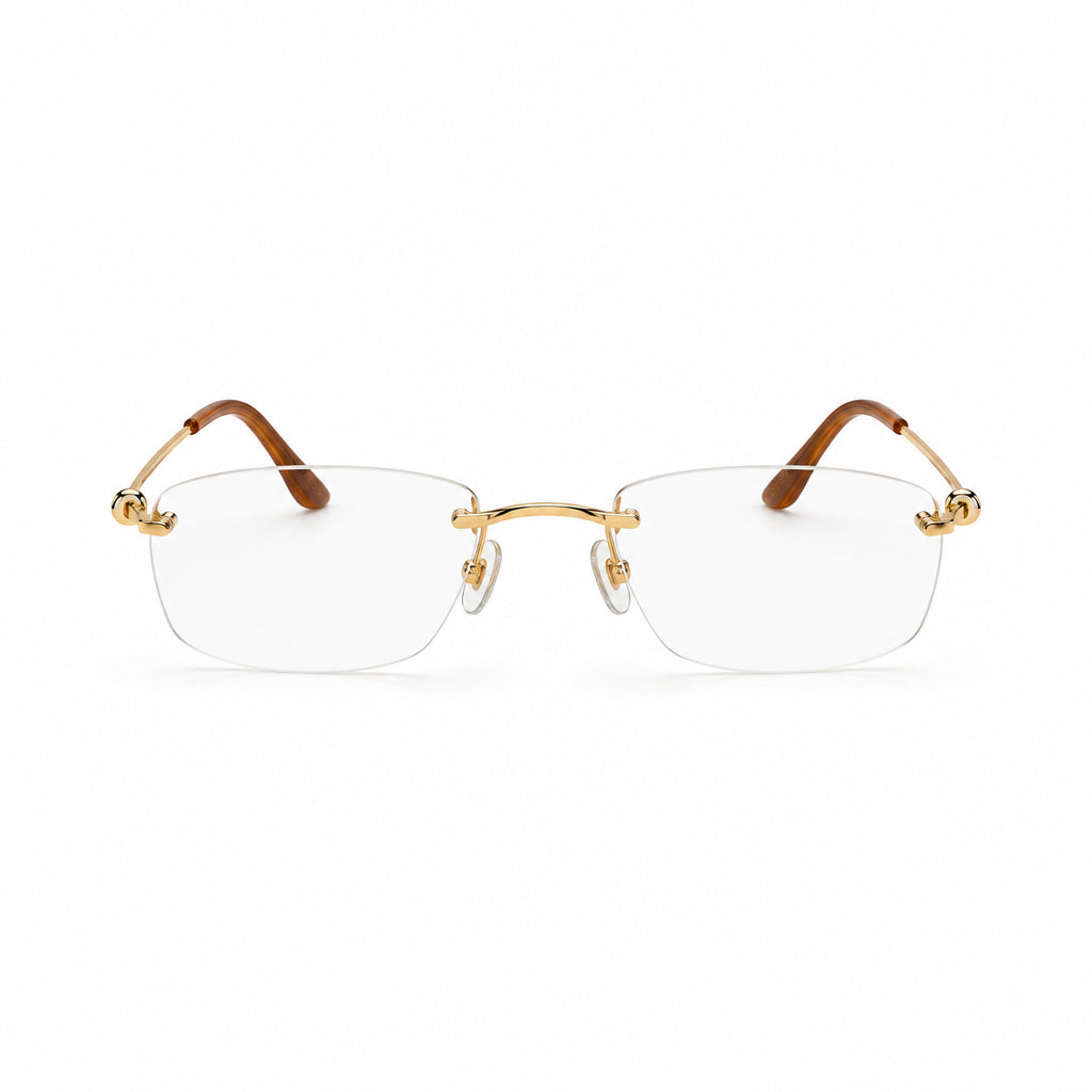 Cartier Rimless Unisex Rectangular Optical Glasses Gold Finish Temple