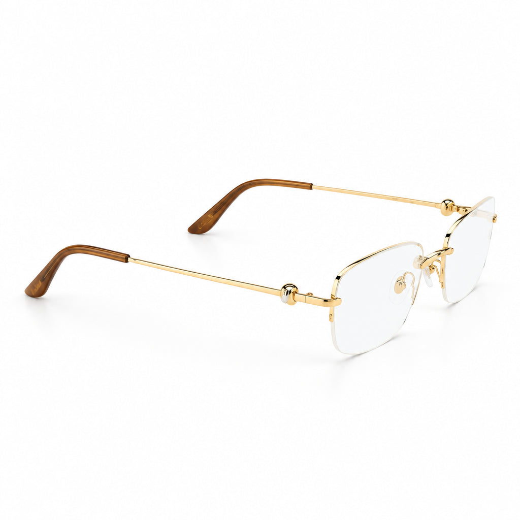 Cartier Rimless Unisex Rectangular Optical Glasses Gold Finish Temple