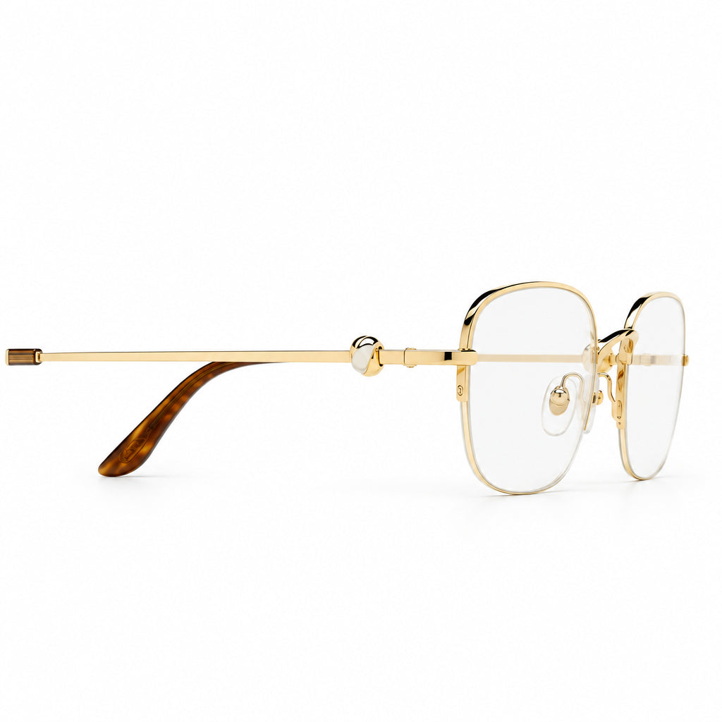 Cartier Rimless Unisex Rectangular Optical Glasses Gold Finish Temple