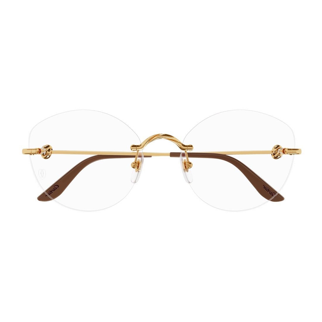 Cartier Unisex Rimless Round Gold/Brown Temple Clear Eyeglasses 