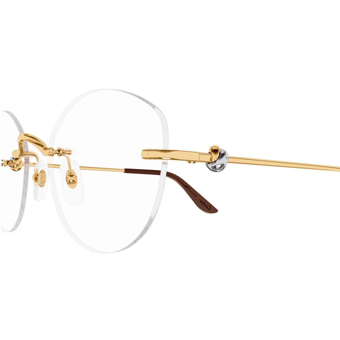 Cartier Unisex Rimless Round Gold/Brown Temple Clear Eyeglasses