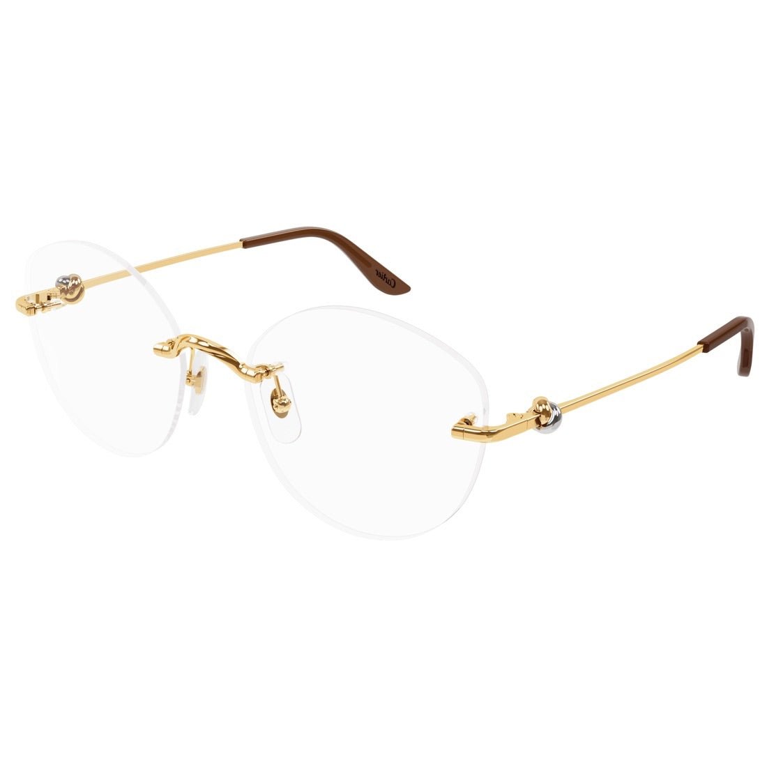 Cartier Unisex Rimless Round Gold/Brown Temple Clear Eyeglasses