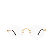 Cartier Unisex Rimless Round Gold/Brown Temple Clear Eyeglasses