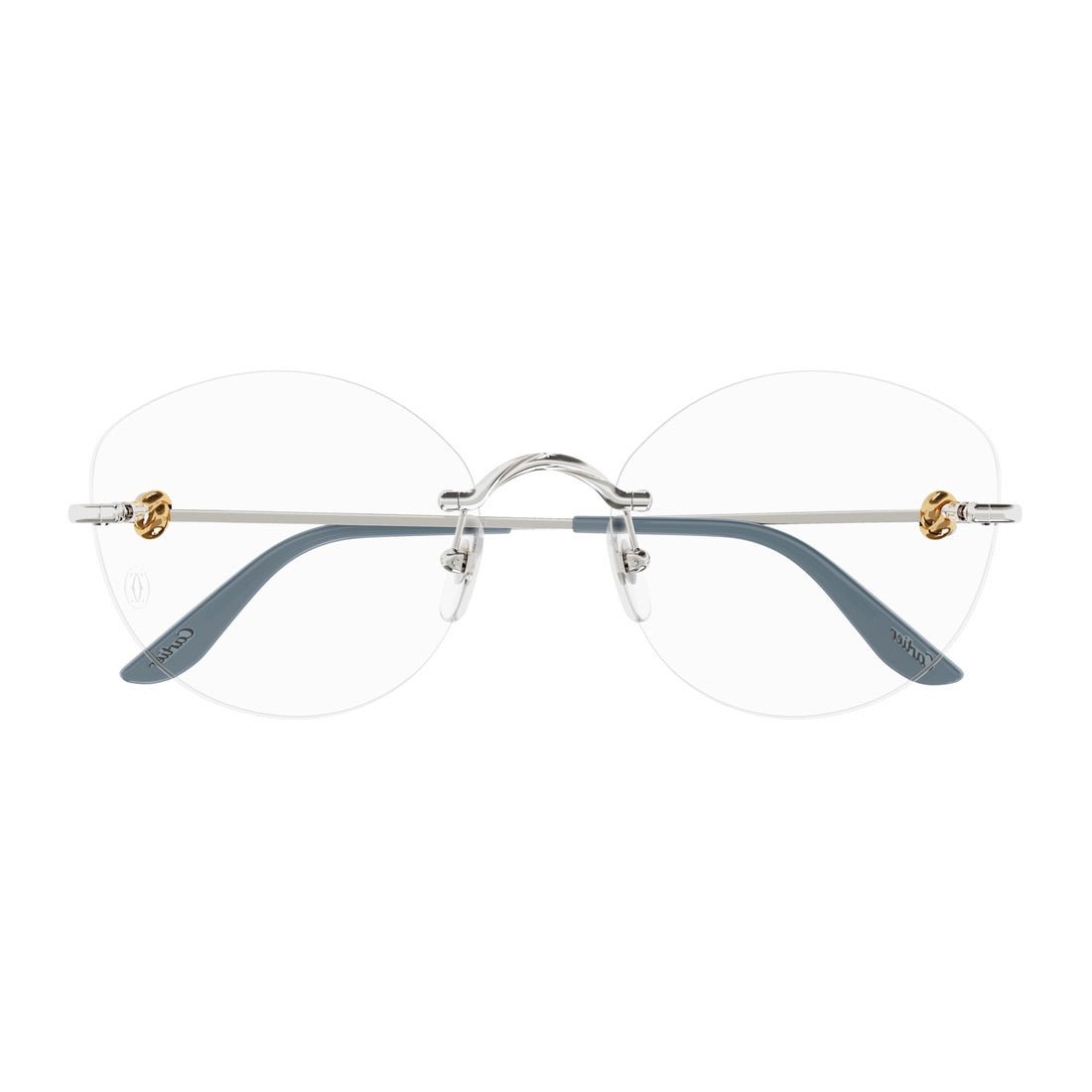 Cartier Unisex Rimless Round Gold/Grey Temple Clear Eyeglasses