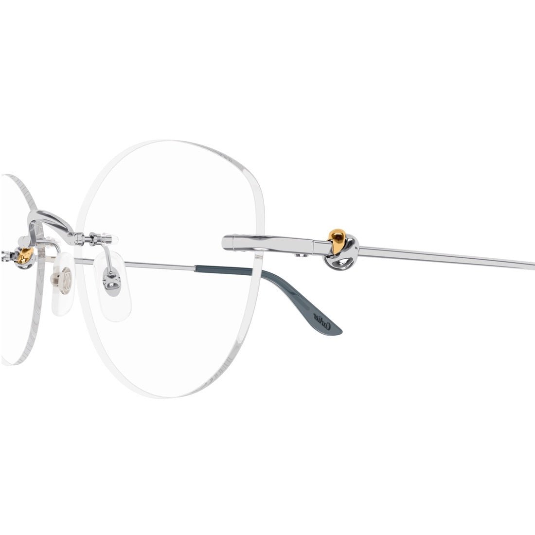 Cartier Unisex Rimless Round Gold/Grey Temple Clear Eyeglasses