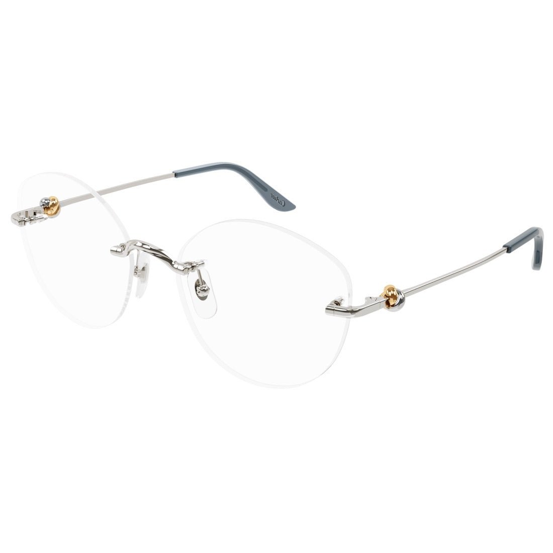Cartier Unisex Rimless Round Gold/Grey Temple Clear Eyeglasses
