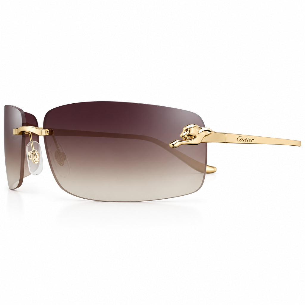 Cartier Panthère de C Unisex Rectangular Rimless Gradient Brown Sunglasses