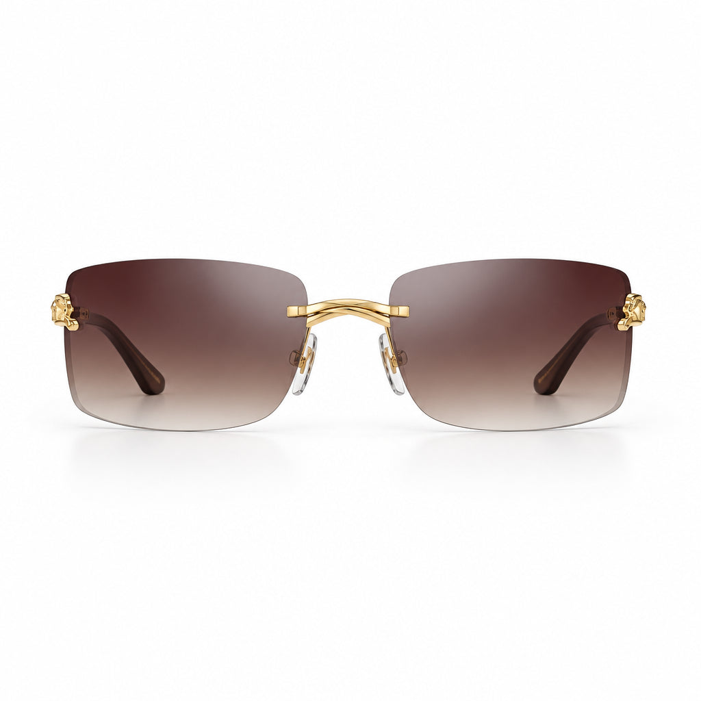 Cartier Panthère de C Unisex Rectangular Rimless Gradient Brown Sunglasses