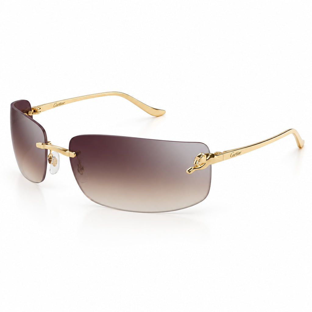 Cartier Panthère de C Unisex Rectangular Rimless Gradient Brown Sunglasses