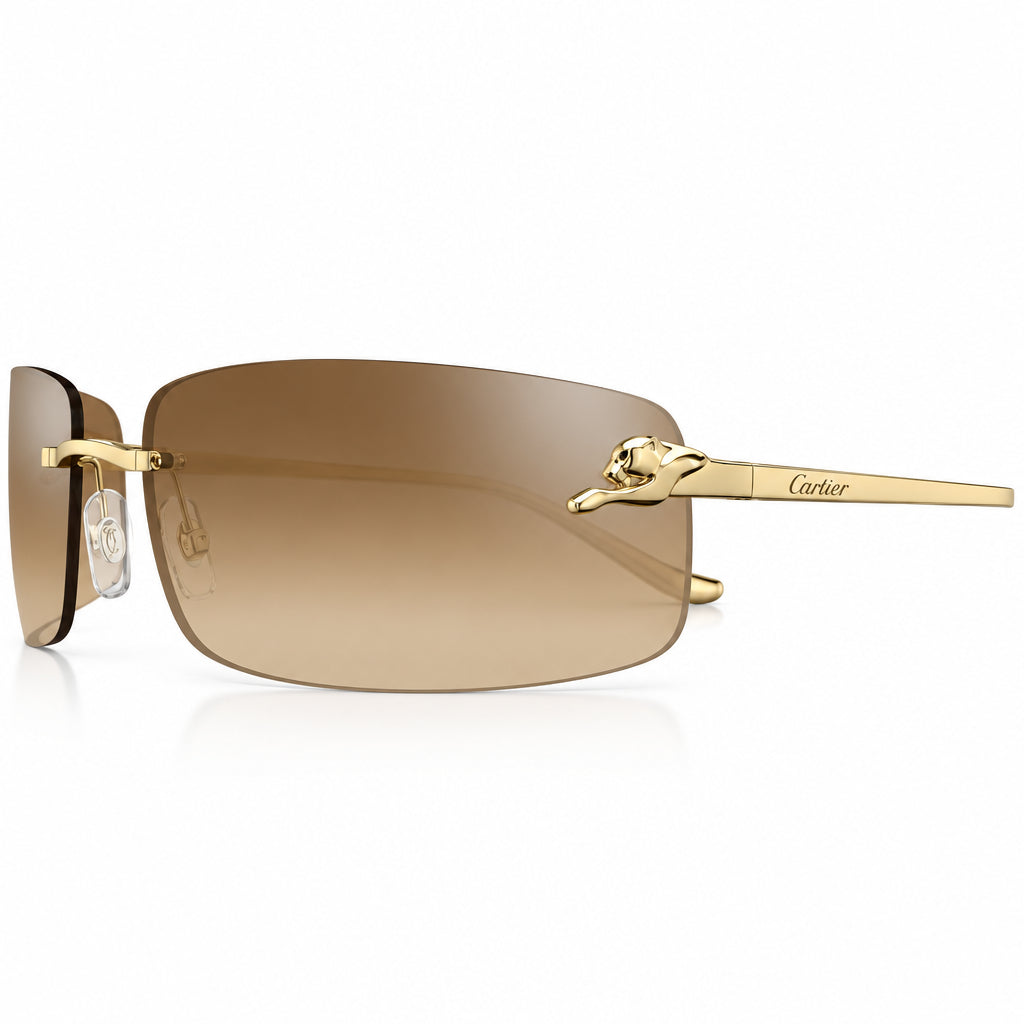 Cartier Panthère de C Unisex Rectangular Rimless Gold / Brown Sunglasses
