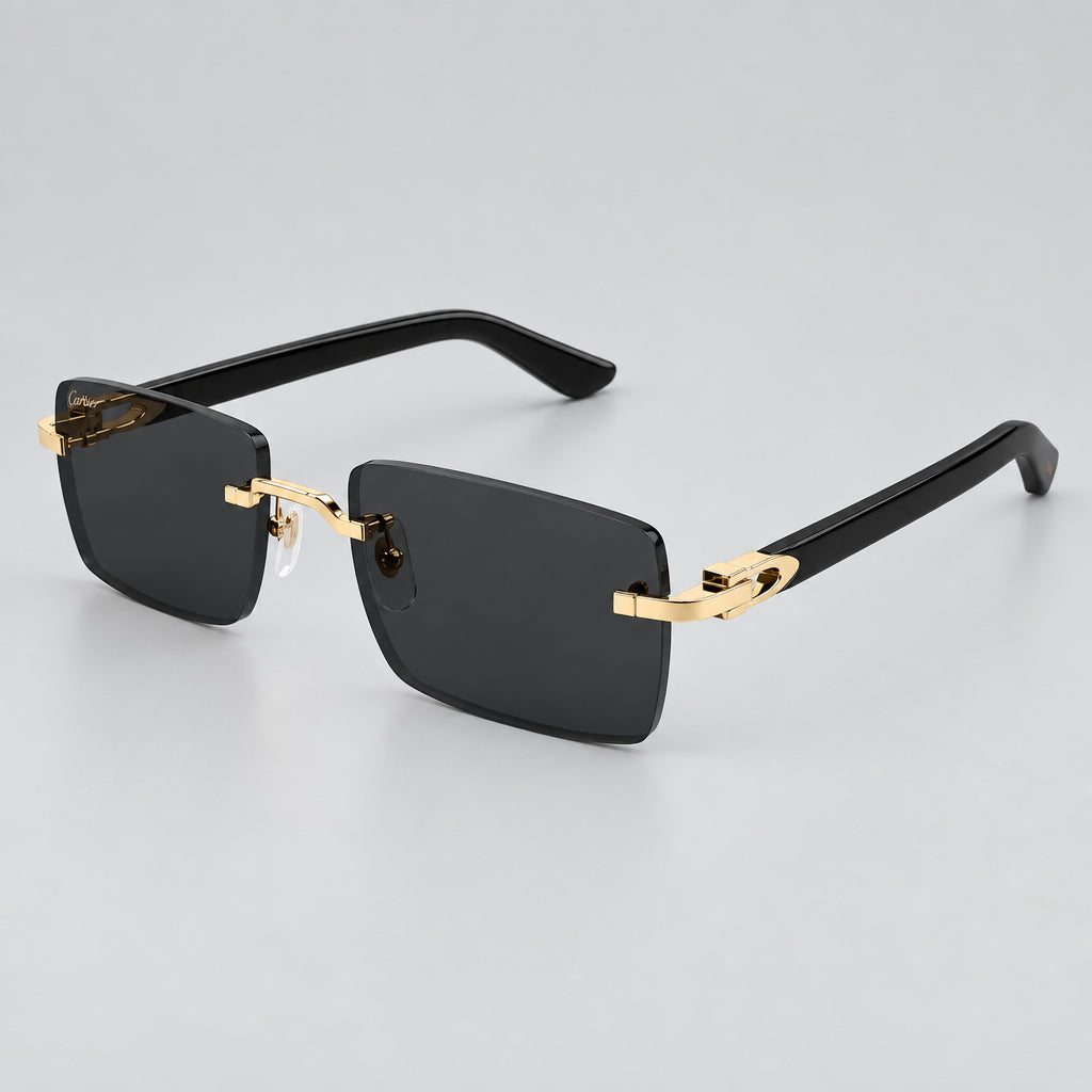 Cartier Signature Men Rimless Square Black Sunglasses