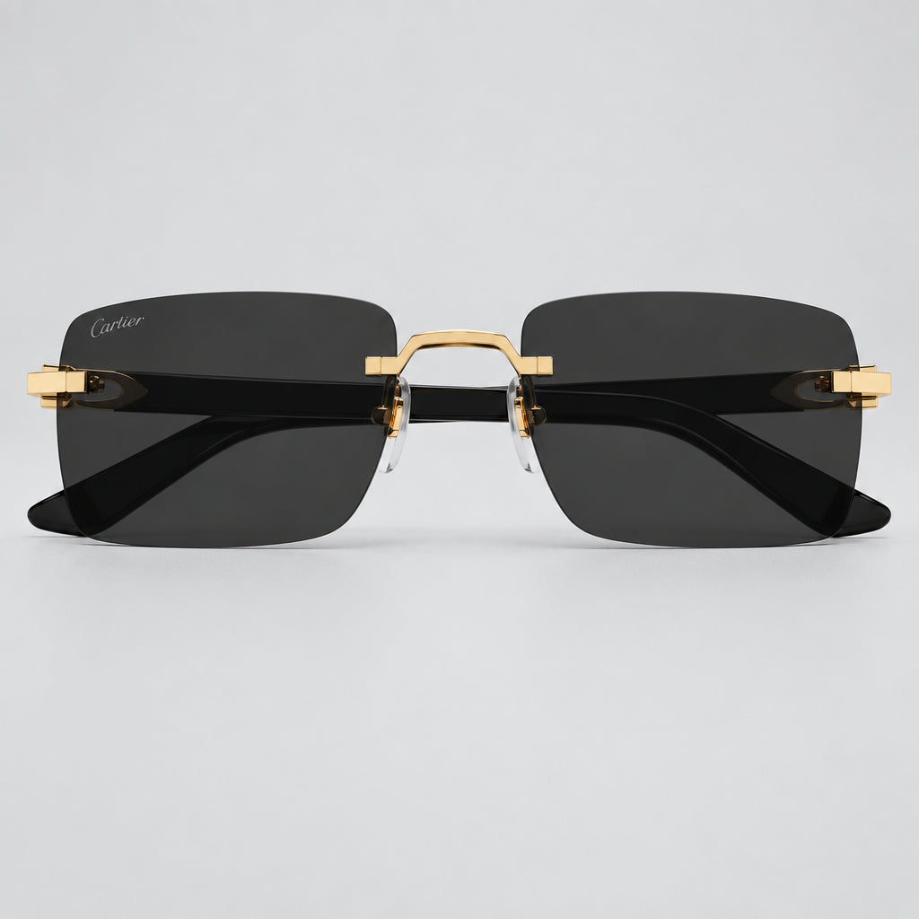 Cartier Signature Men Rimless Square Black Sunglasses