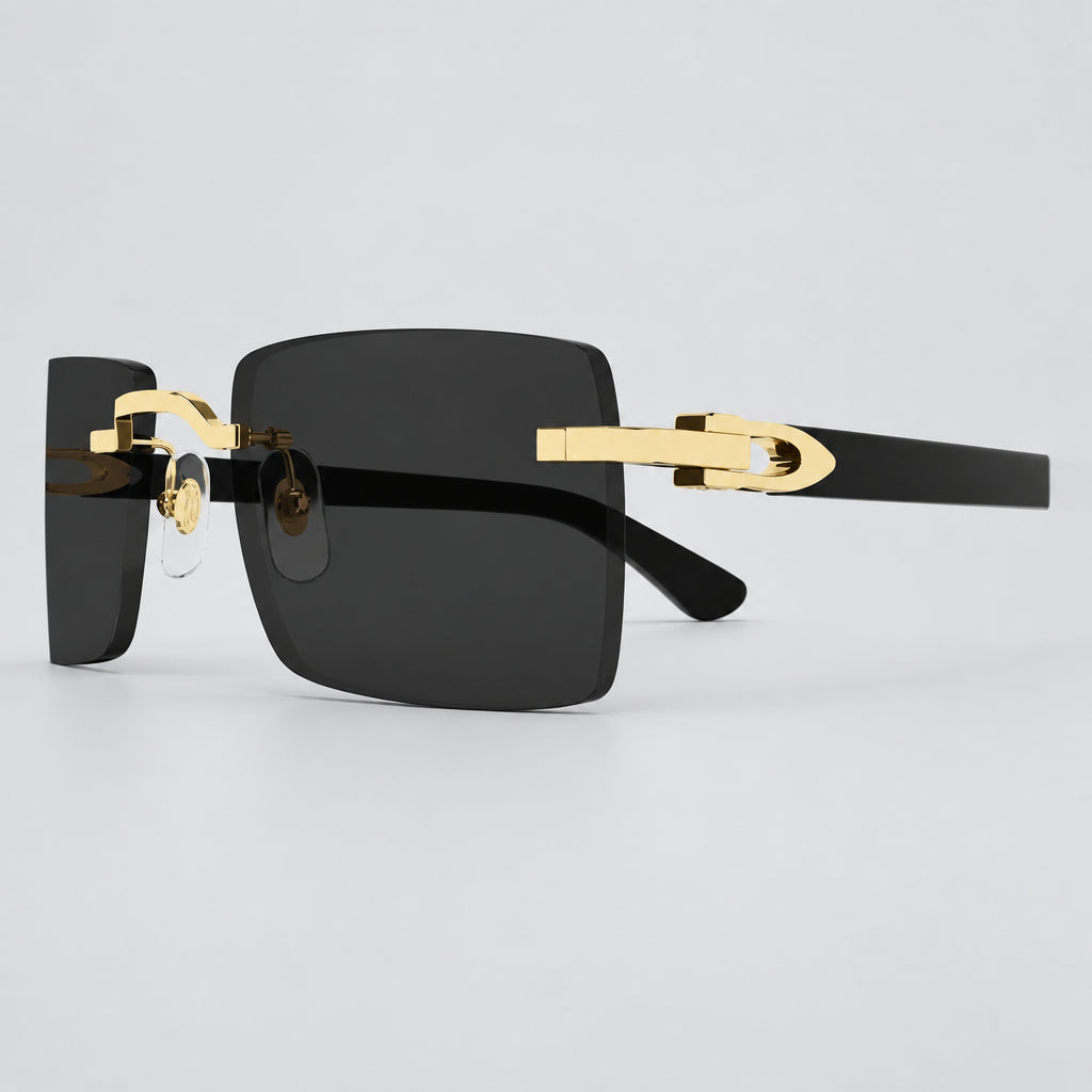 Cartier Signature Men Rimless Square Black Sunglasses