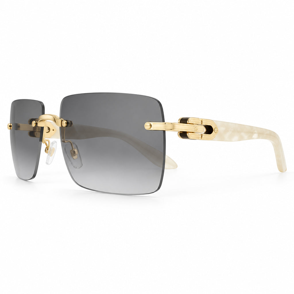 Cartier Elongated C de Motif Men Rimless Grey Marble Temple Sunglasses