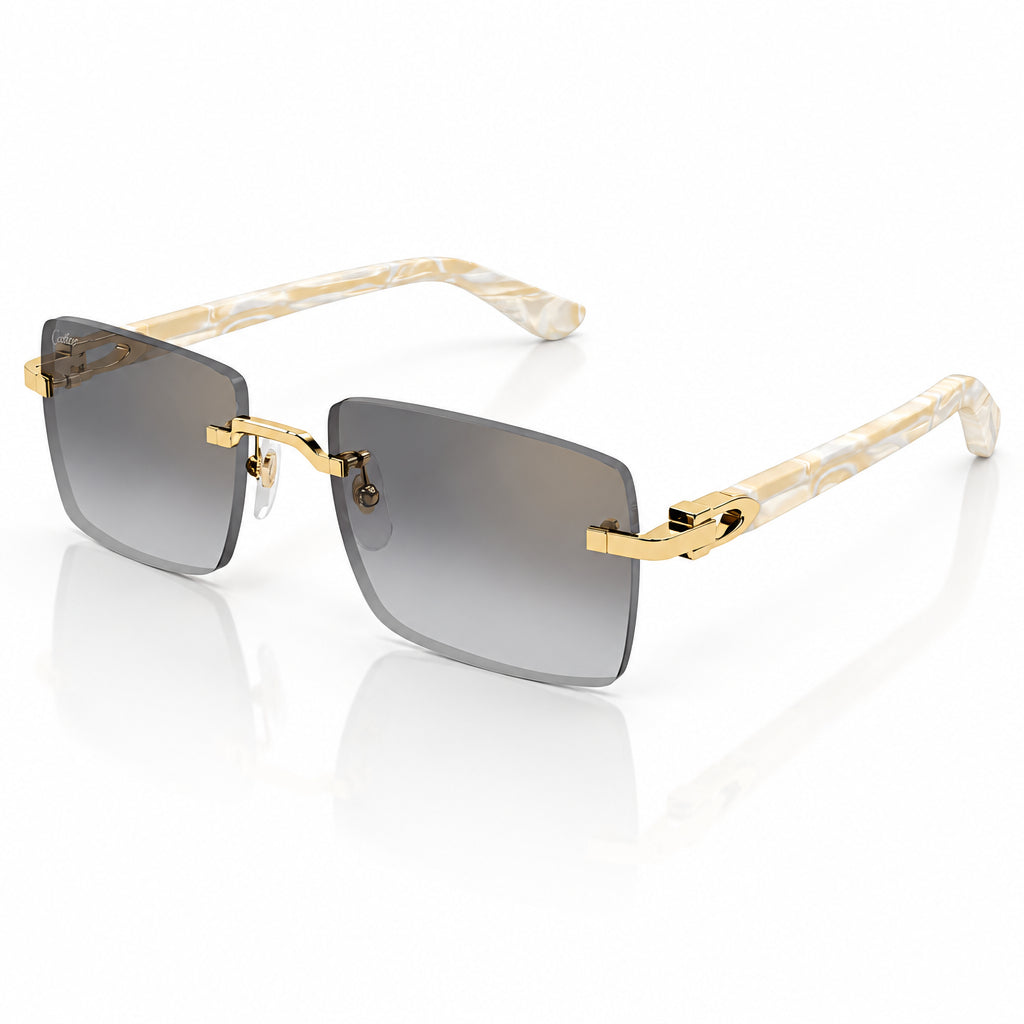 Cartier Elongated C de Motif Men Rimless Grey Marble Temple Sunglasses