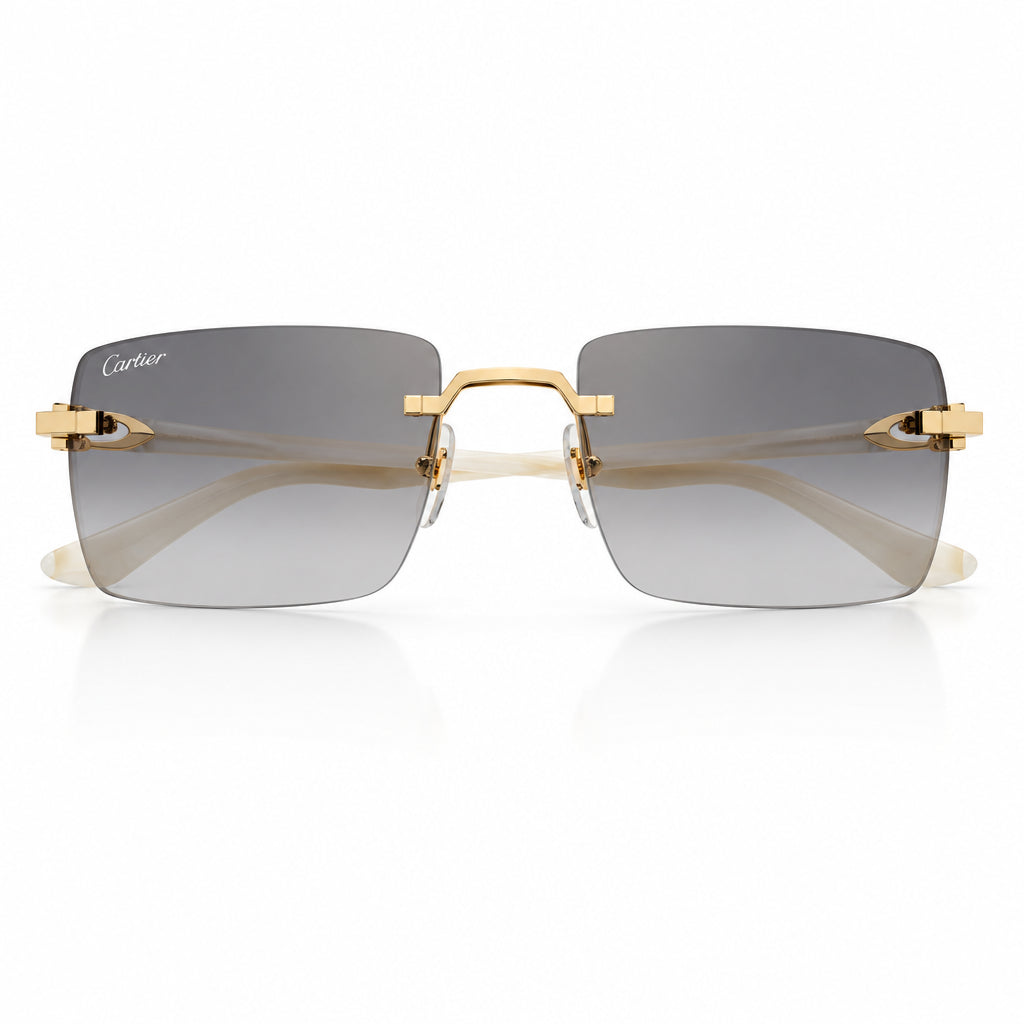 Cartier Elongated C de Motif Men Rimless Grey Marble Temple Sunglasses