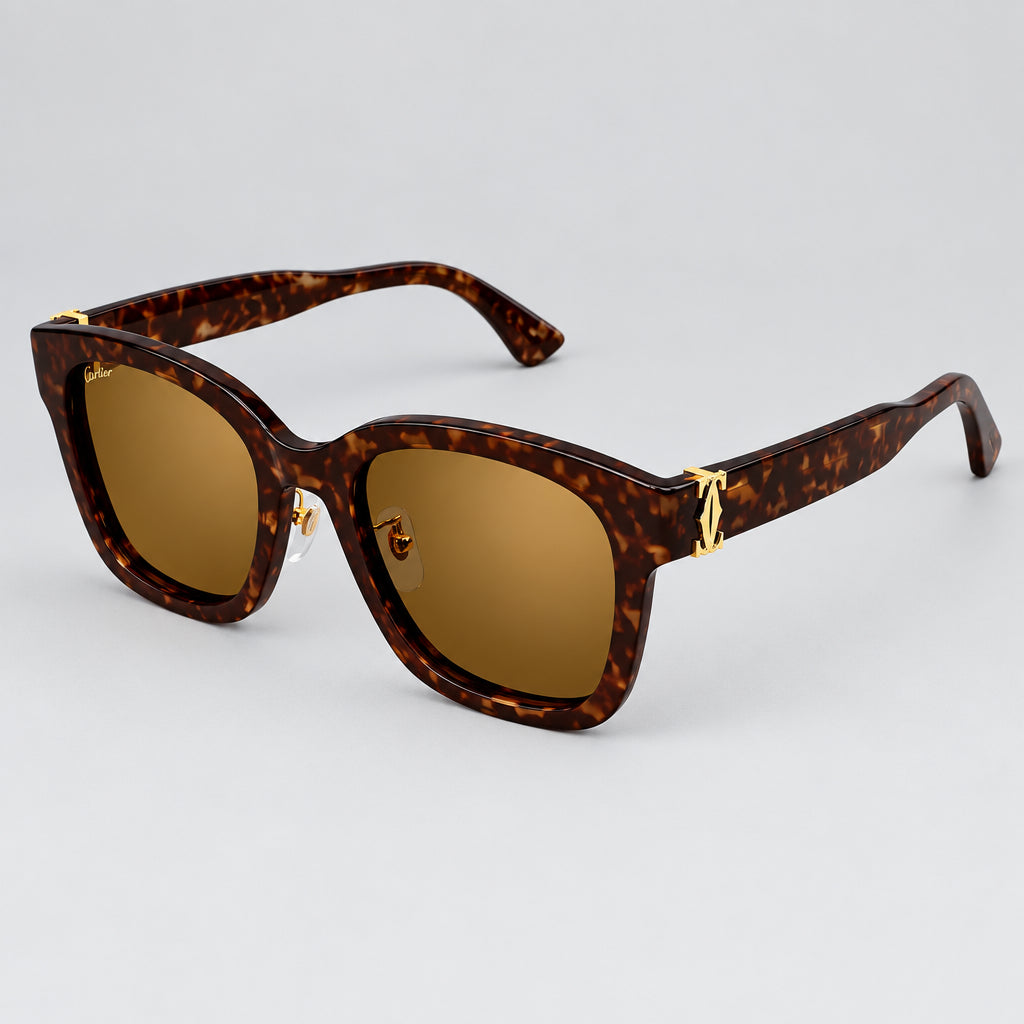 Cartier C de Women Square Motif Dark Havana Sunglasses
