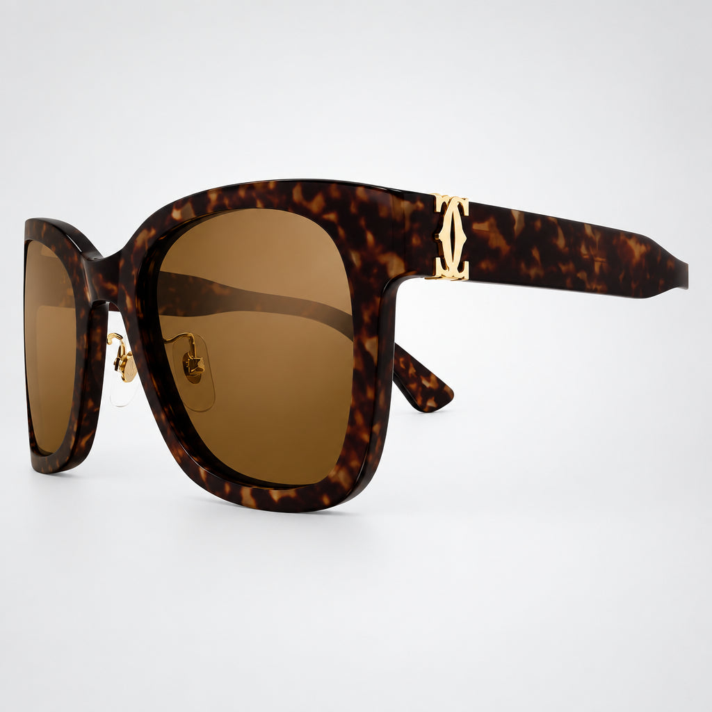 Cartier C de Women Square Motif Dark Havana Sunglasses