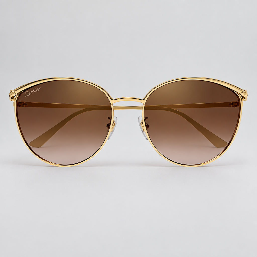  Cartier Panthère de Women Shiny Gold/Brown Gradient Cat Eye Sunglasses