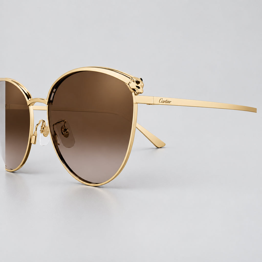 Cartier Panthère de Women Shiny Gold/Brown Gradient Cat Eye Sunglasses