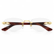 Cartier Women Rimless Cat-Eye Shiny Gold & Red Temple Transparent Eyeglasses