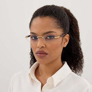 Cartier Women Rimless Cat-Eye Shiny Gold & Red Temple Transparent Eyeglasses