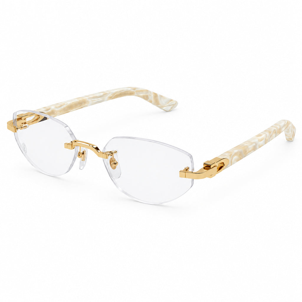 Cartier Women Rimless Cat-Eye Gold Tone Temple Transparent Eyeglasses