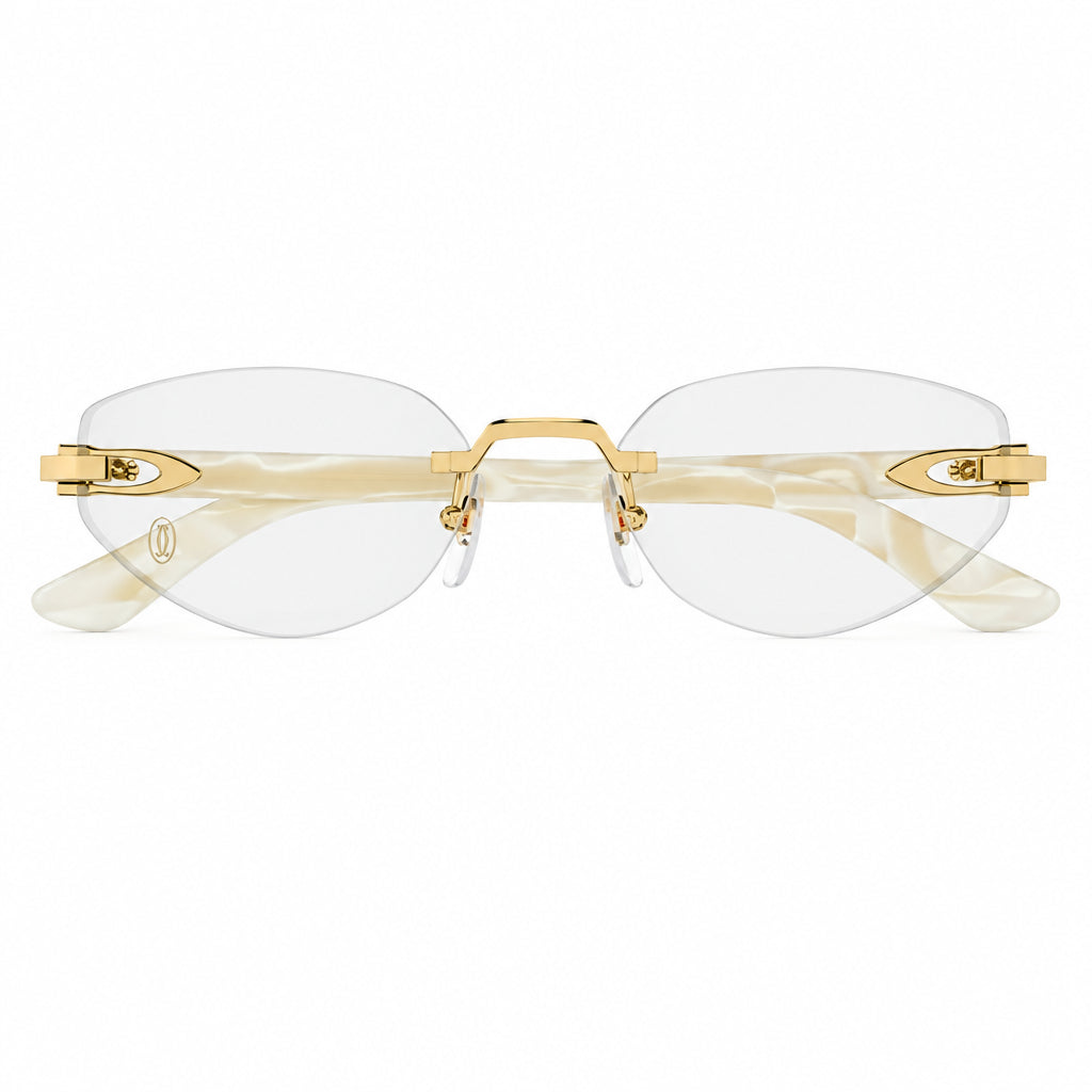 Cartier Women Rimless Cat-Eye Gold Tone Temple Transparent Eyeglasses