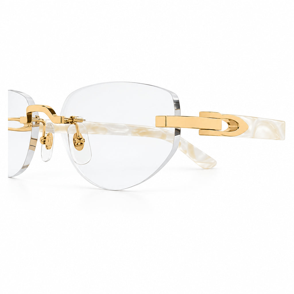 Cartier Women Rimless Cat-Eye Gold Tone Temple Transparent Eyeglasses