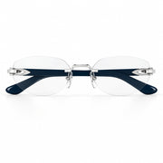 Cartier Women Rimless Cat-Eye Shiny Silver & Blue Temple Transparent Eyeglasses