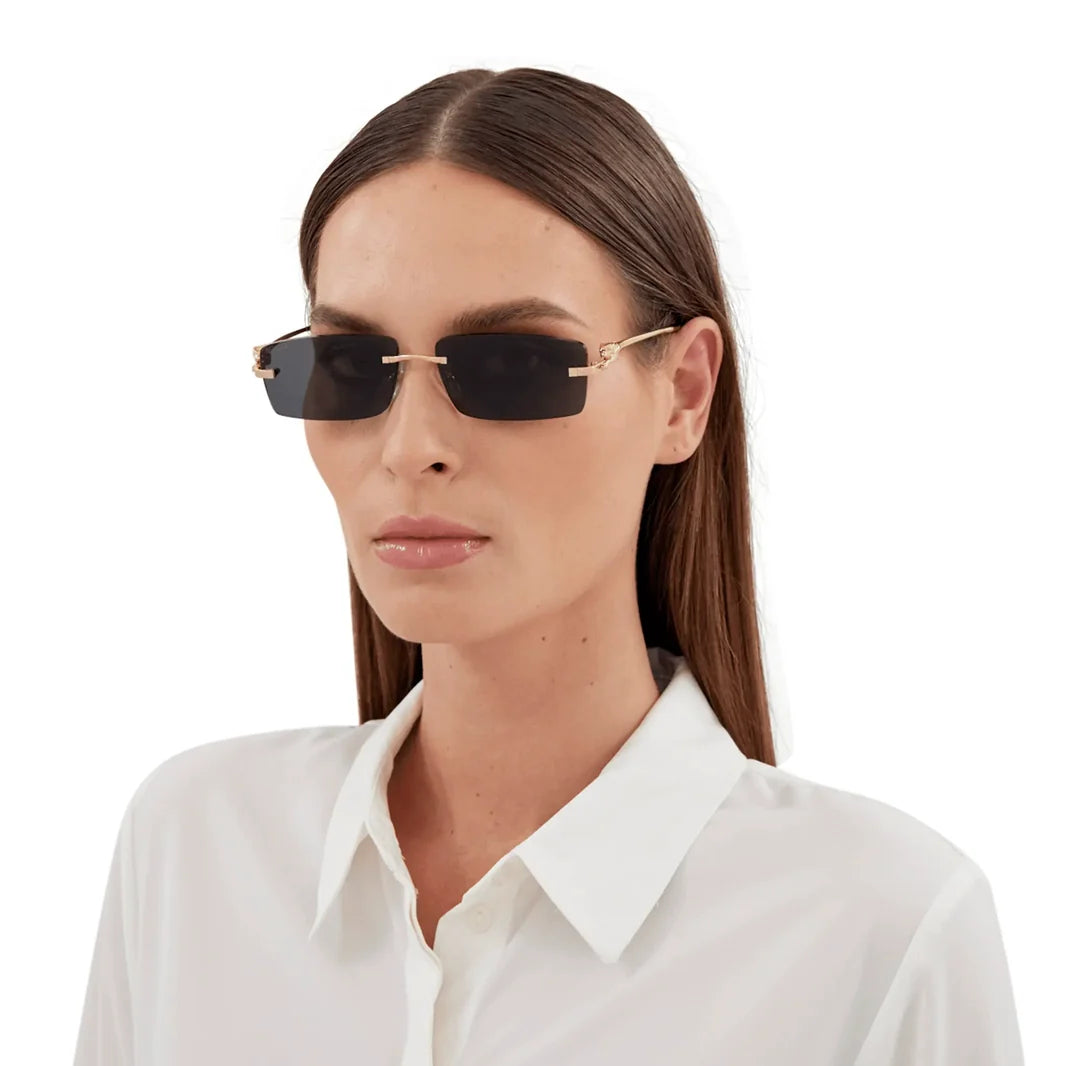 Cartier Panthère de Cartier Unisex Gold & Dark Grey Rimless Sunglasses