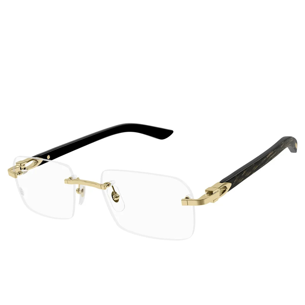 Cartier Signature C de Men Rimless Rectangular Black Gold Temple Transparent Eyeglasses