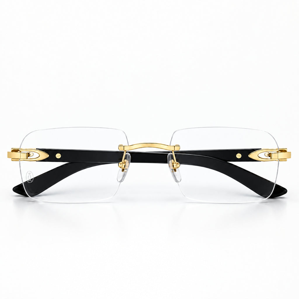 Cartier Signature C de Men Rimless Rectangular Black Gold Temple Transparent Eyeglasses