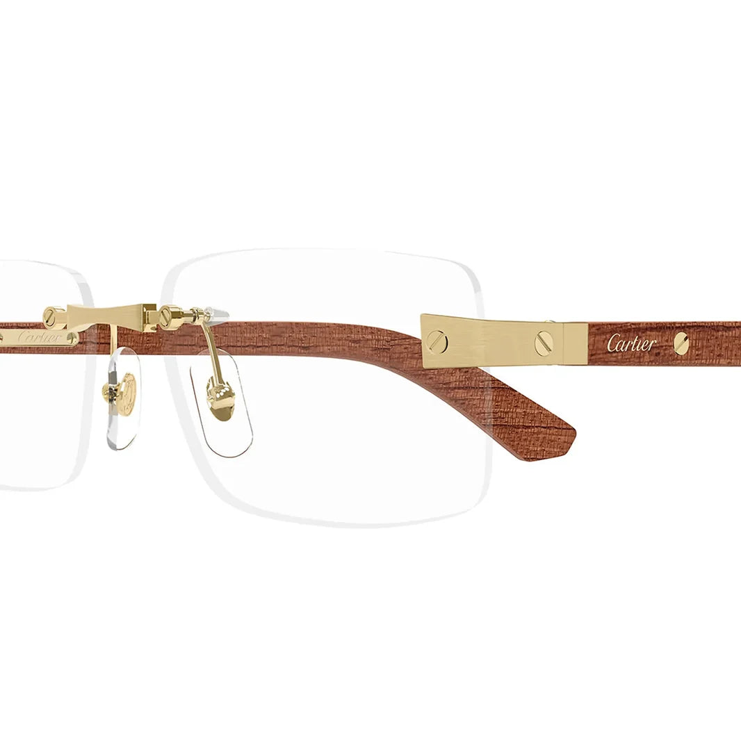 Cartier Men Rimless Gold Brown Frame Transparent Sunglasses