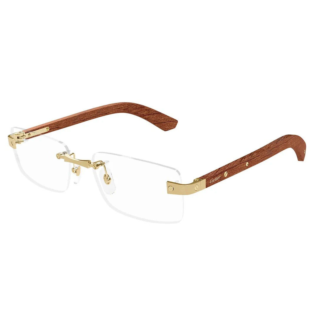 Cartier Men Rimless Gold Brown Frame Transparent Sunglasses