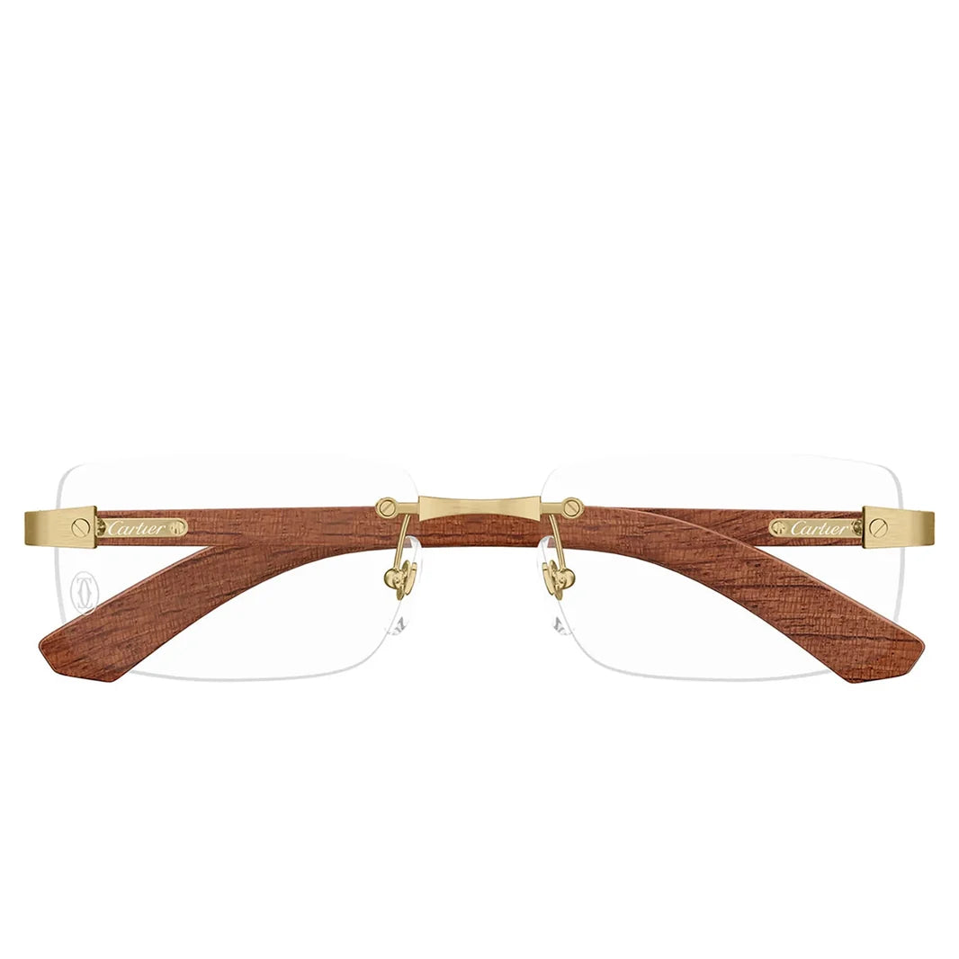 Cartier Men Rimless Gold Brown Frame Transparent Sunglasses