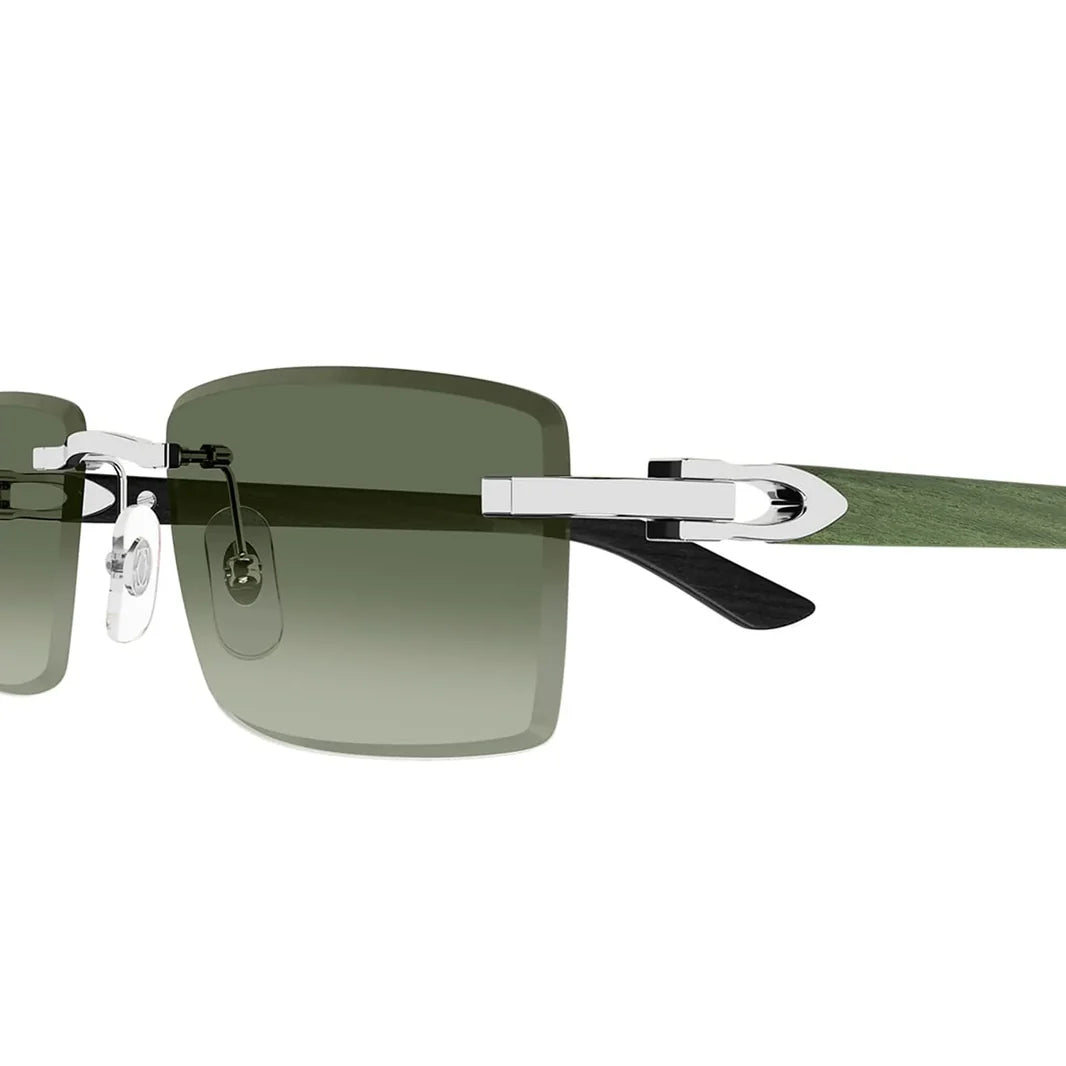 Cartier Décor C de Men Rimless Rectangular Green Wood Temples Green Gradient Sunglasses