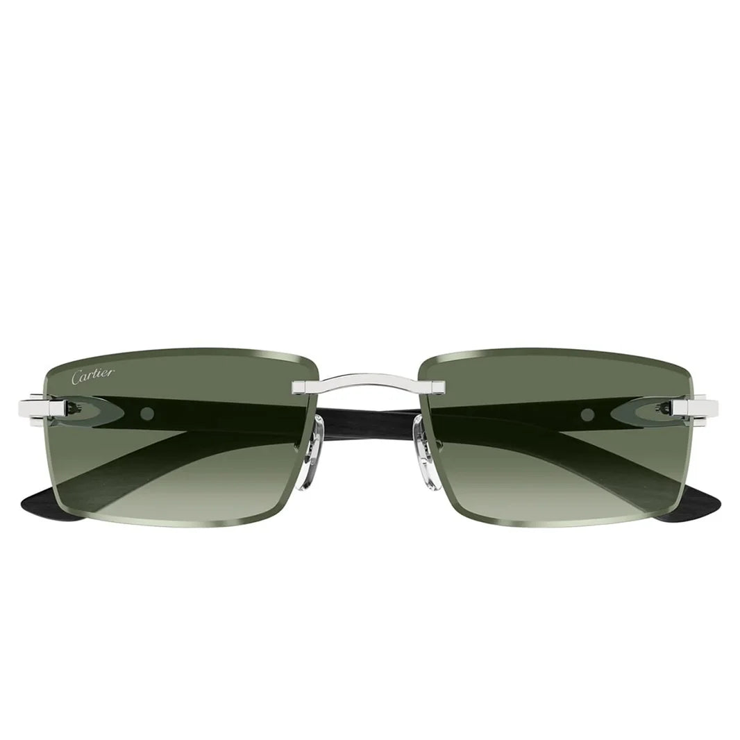 Cartier Décor C de Men Rimless Rectangular Green Wood Temples Green Gradient Sunglasses