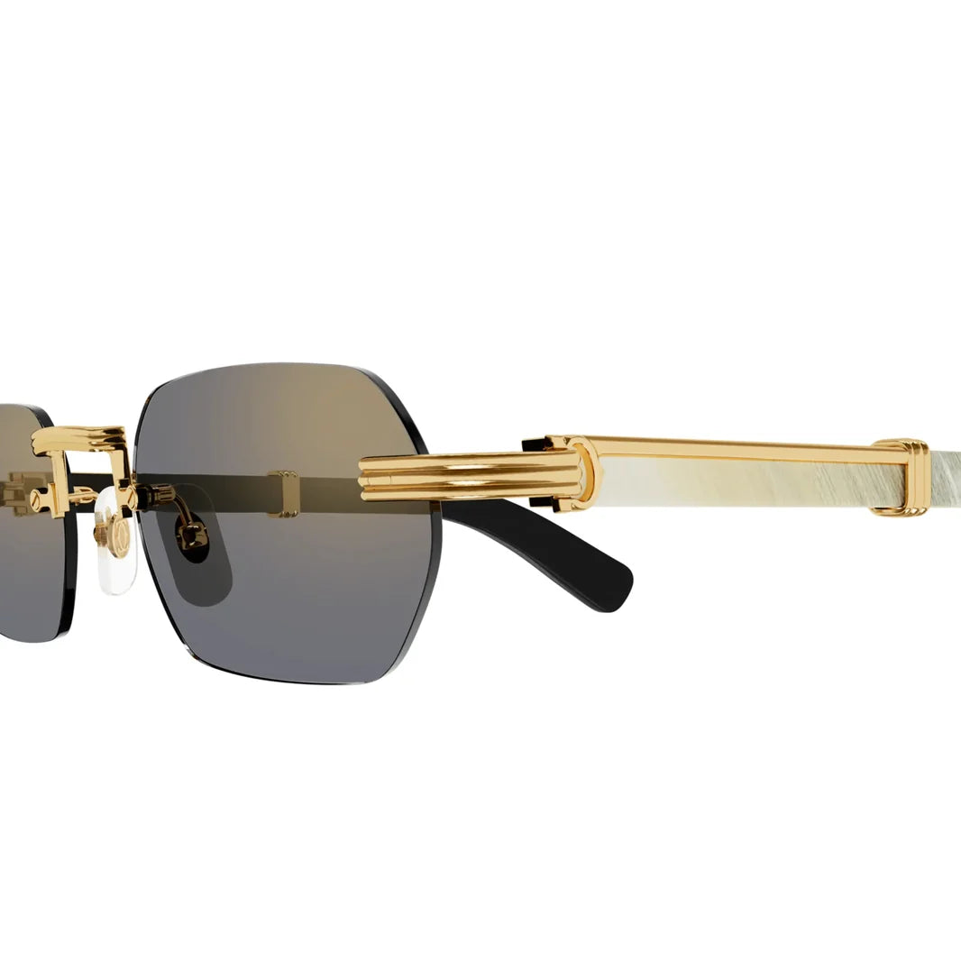 Cartier Première de Men Rimless Rectangular Gold White Grey Sunglasses