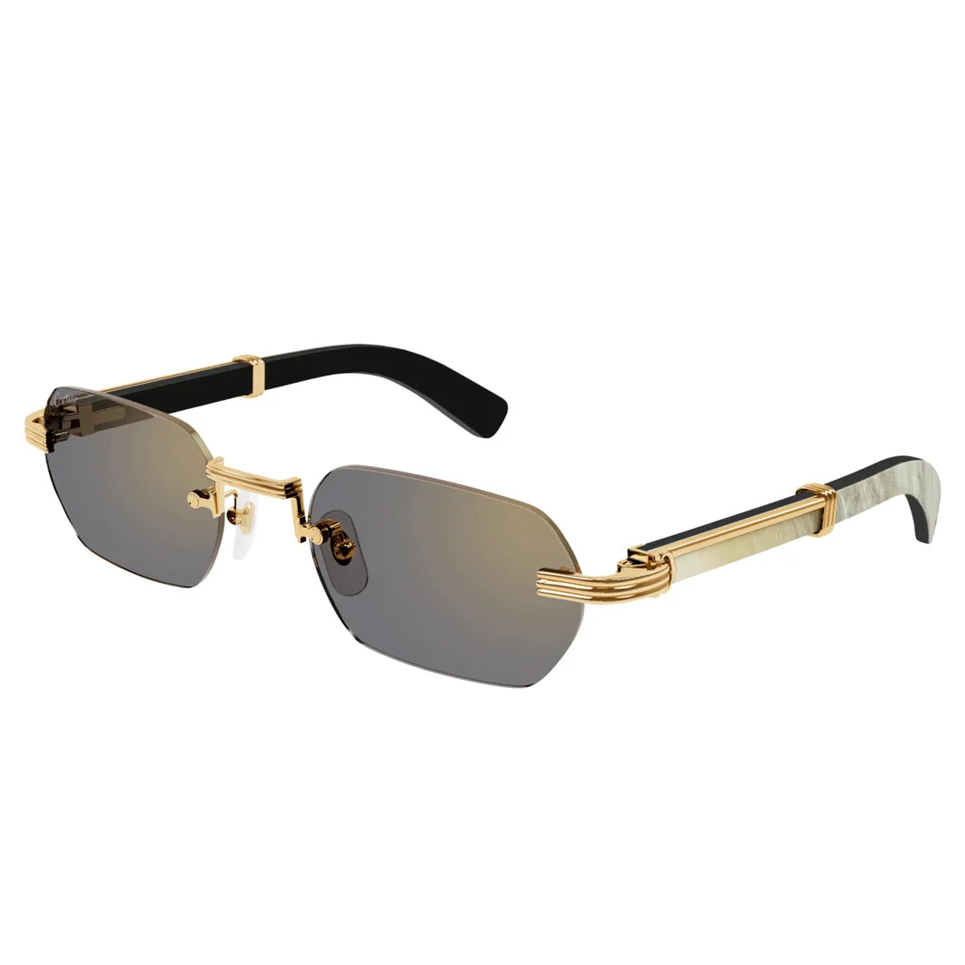 Cartier Première de Men Rimless Rectangular Gold White Grey Sunglasses