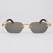  Cartier Première de Men Rimless Rectangular Gold White Grey Sunglasses