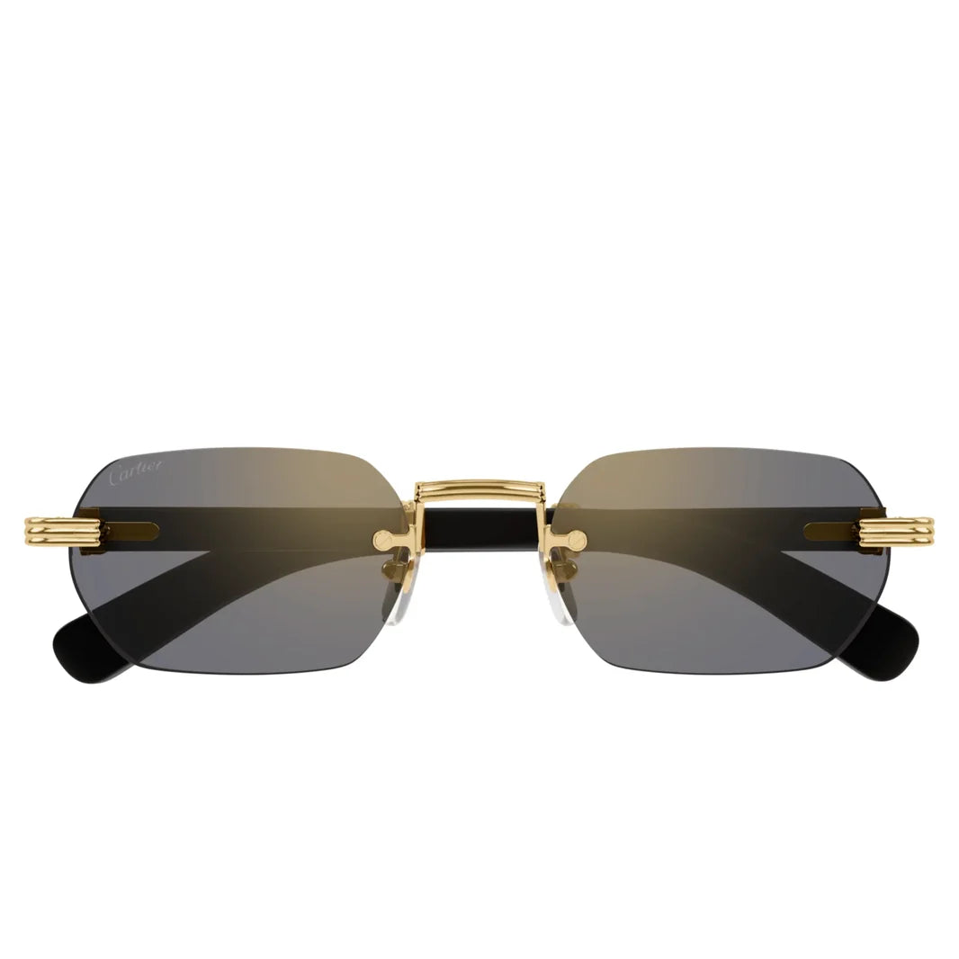 Cartier Première de Men Rimless Rectangular Gold White Grey Sunglasses